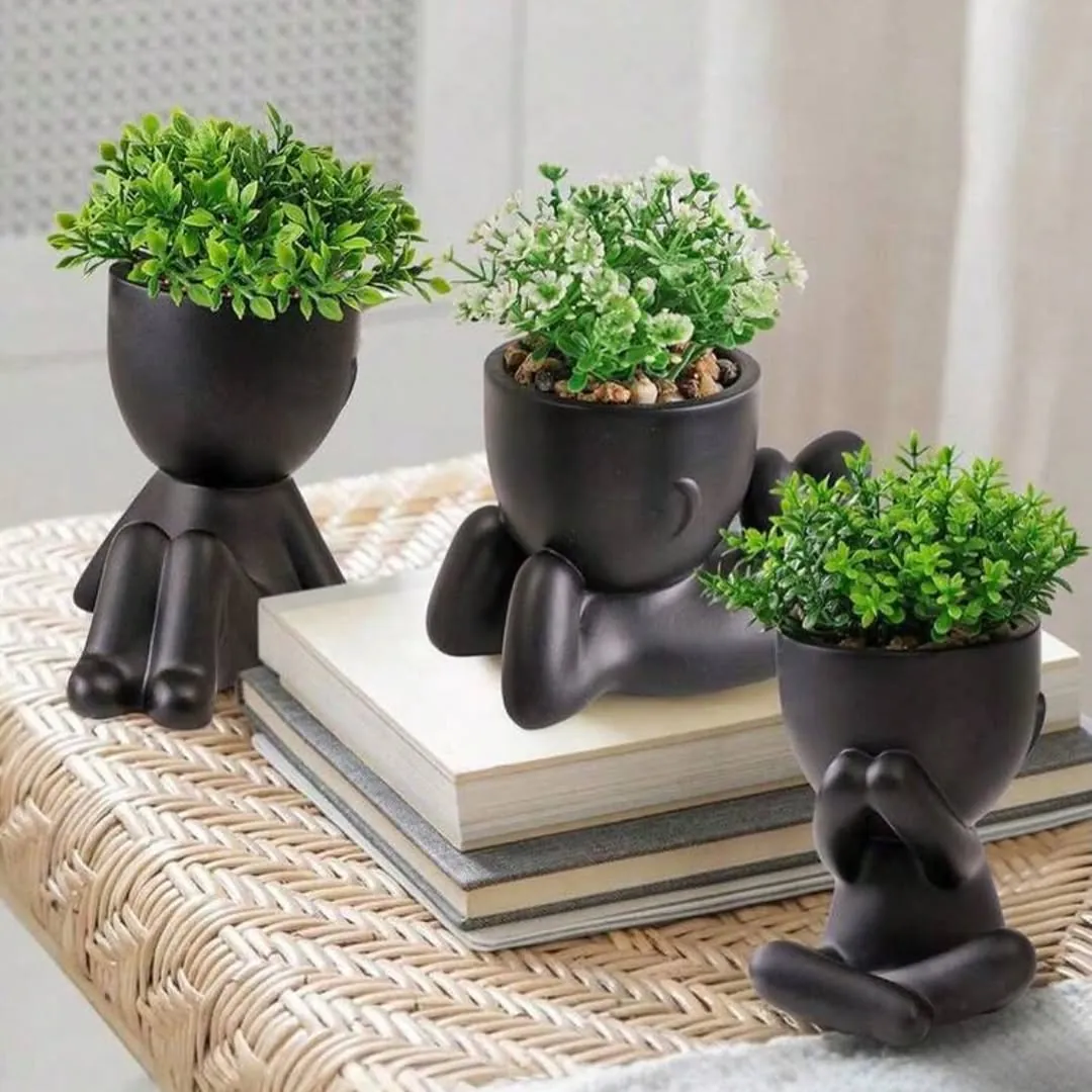 Decorative Artificial Green Plants in White Pots