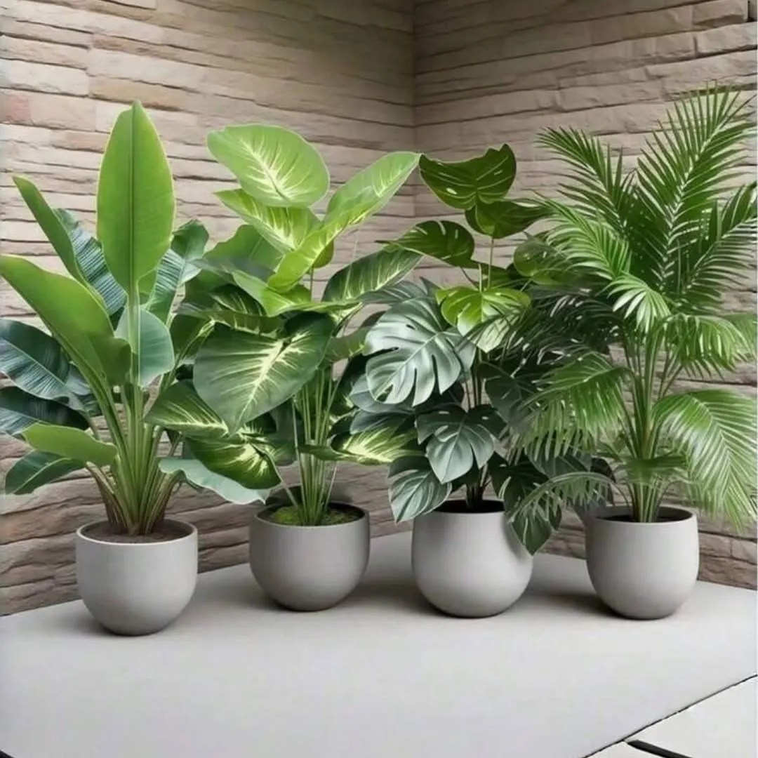 Decorative Artificial Green Plants in White Pots