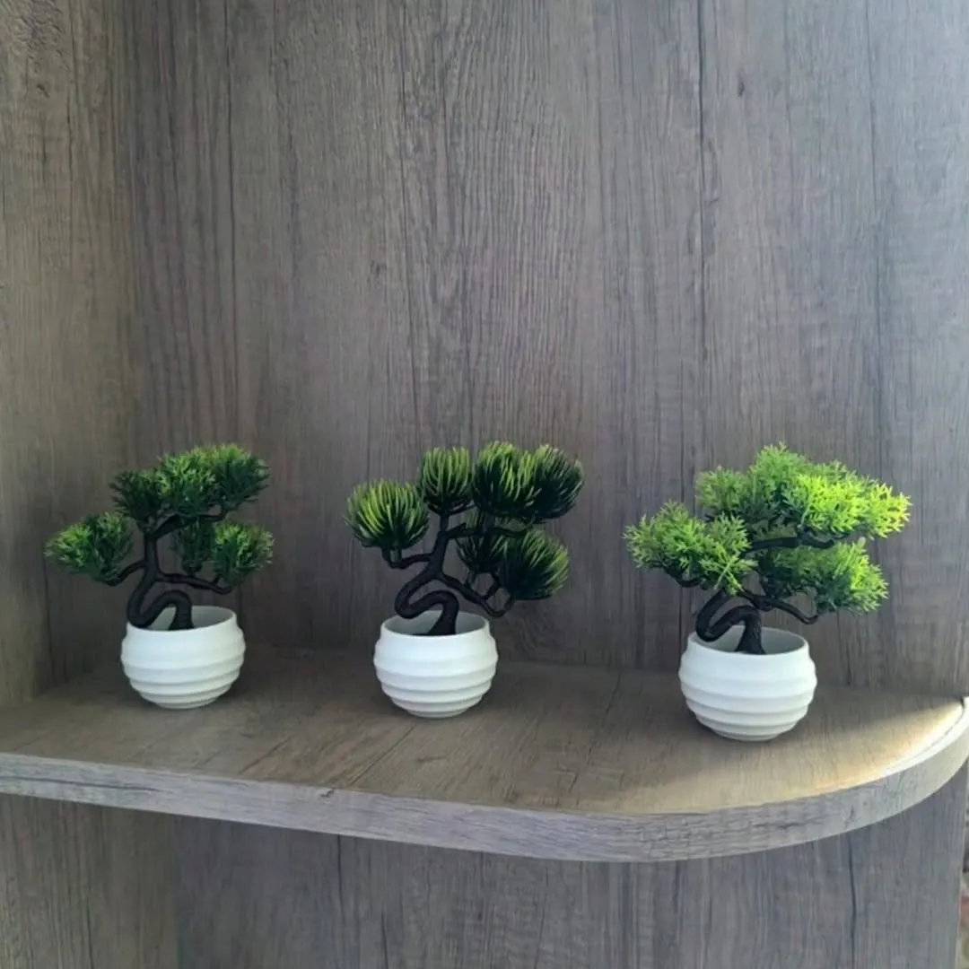 Decorative Artificial Green Plants in White Pots