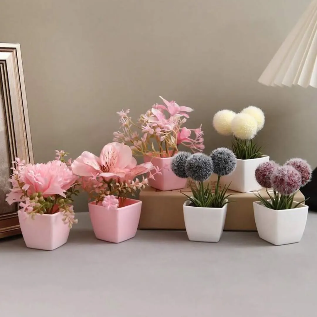 Decorative Artificial Green Plants in White Pots