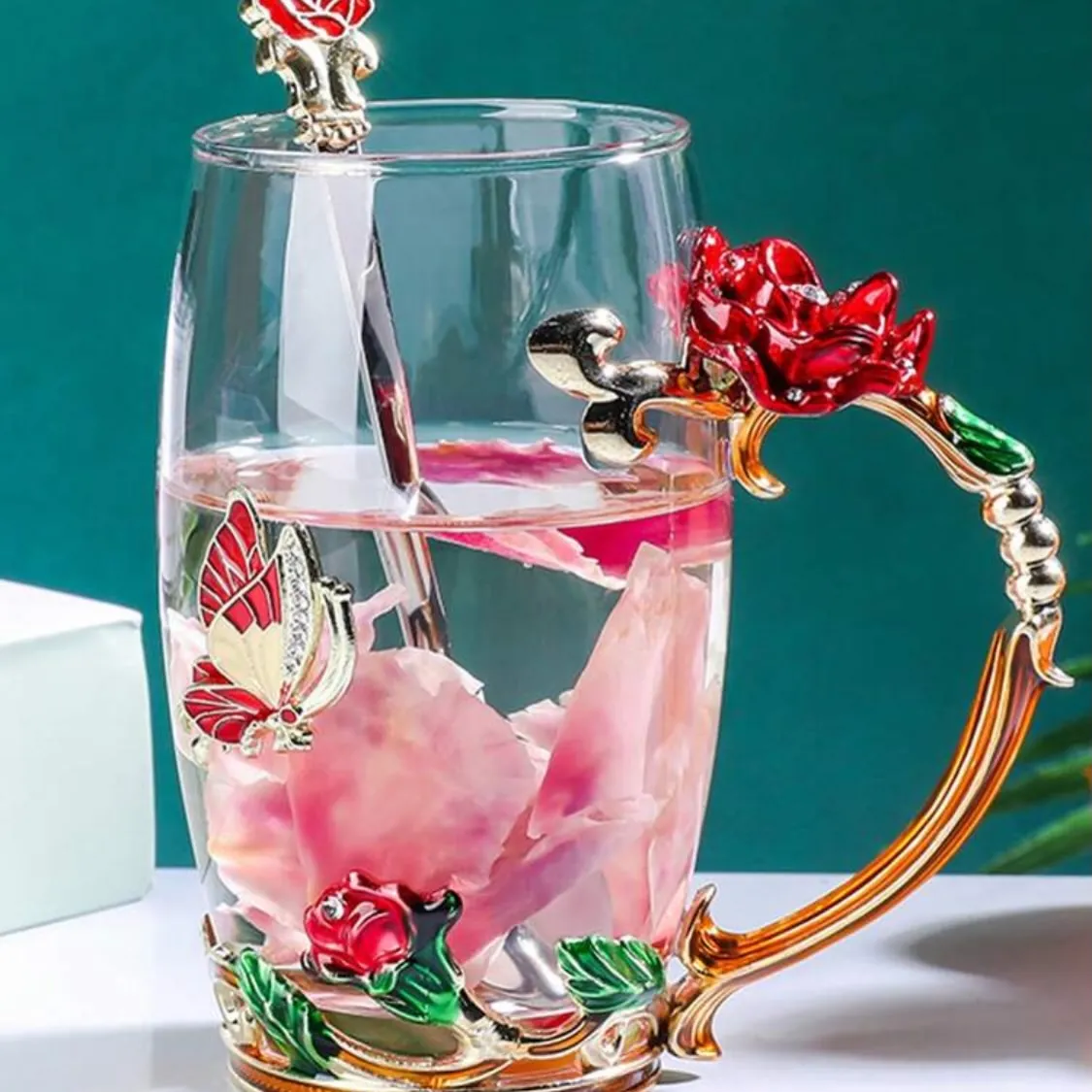 Floral Decorative Glass Teacup Set