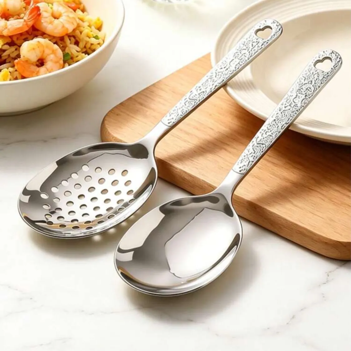Stainless Steel Serving Spoon and Slotted Spoon Set