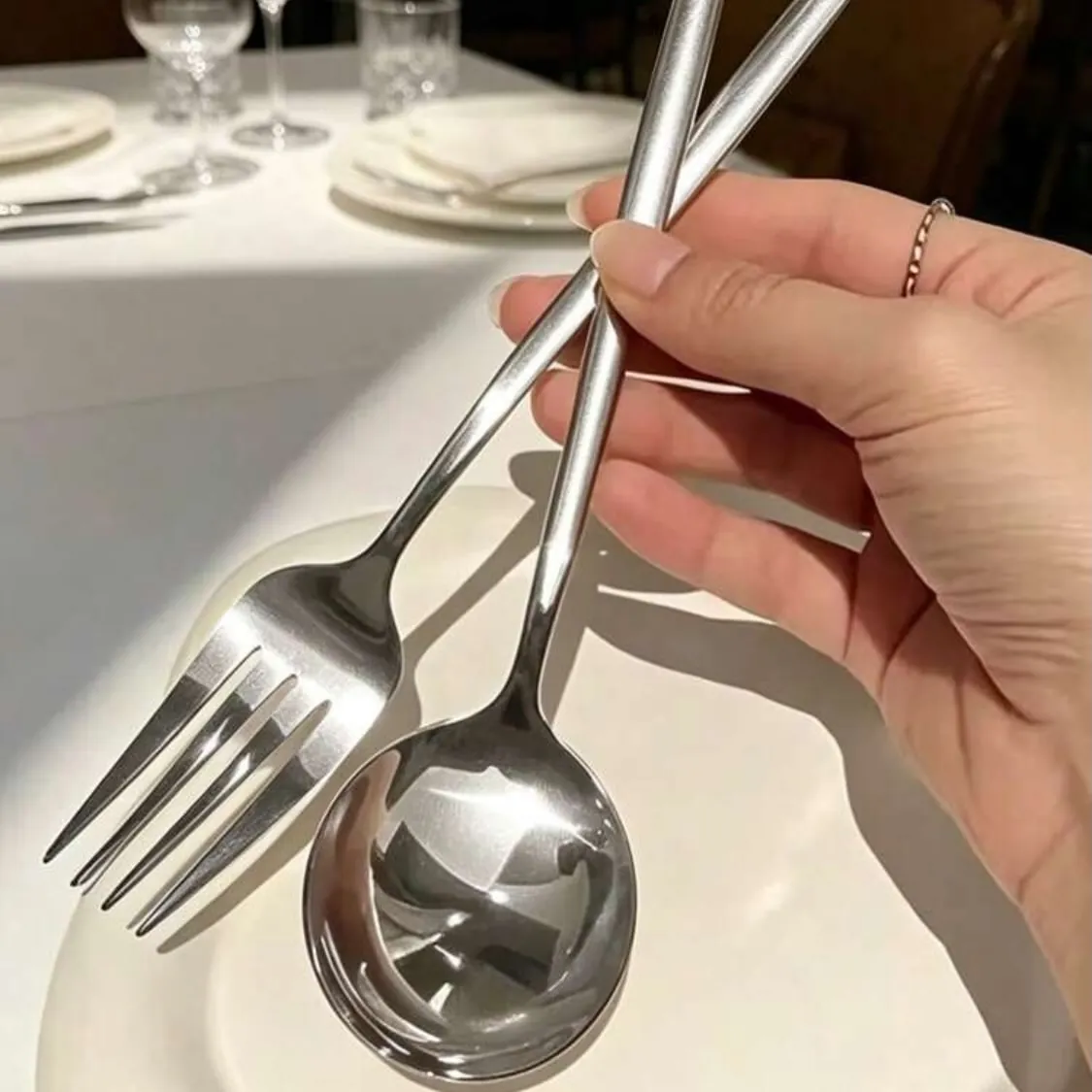 Stainless Steel Serving Spoon and Slotted Spoon Set