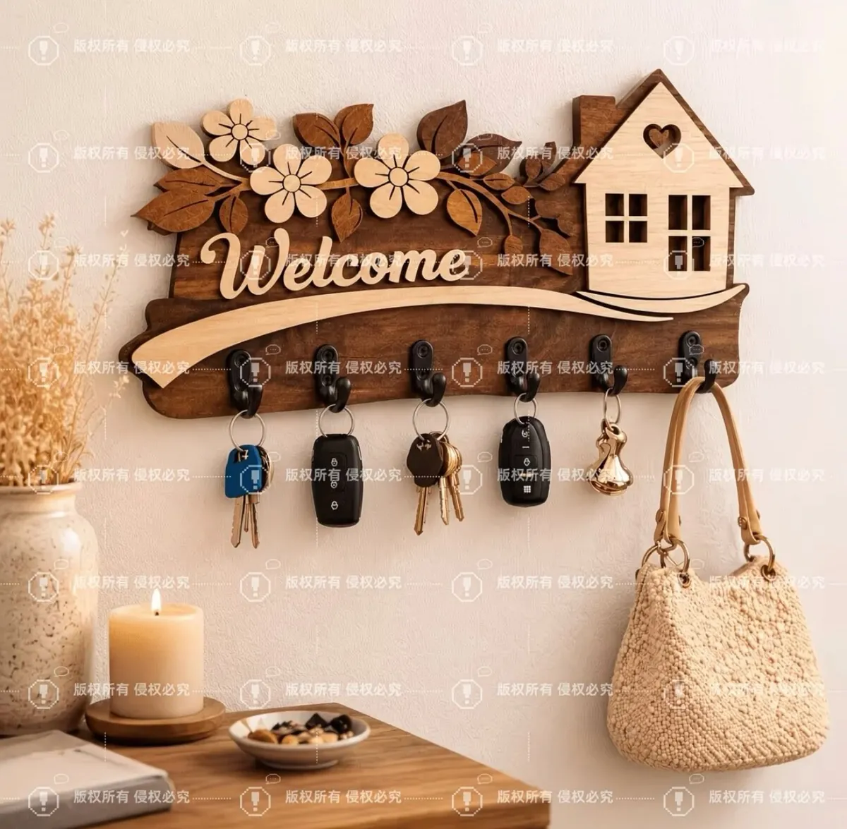 Wooden Welcome Key Holder