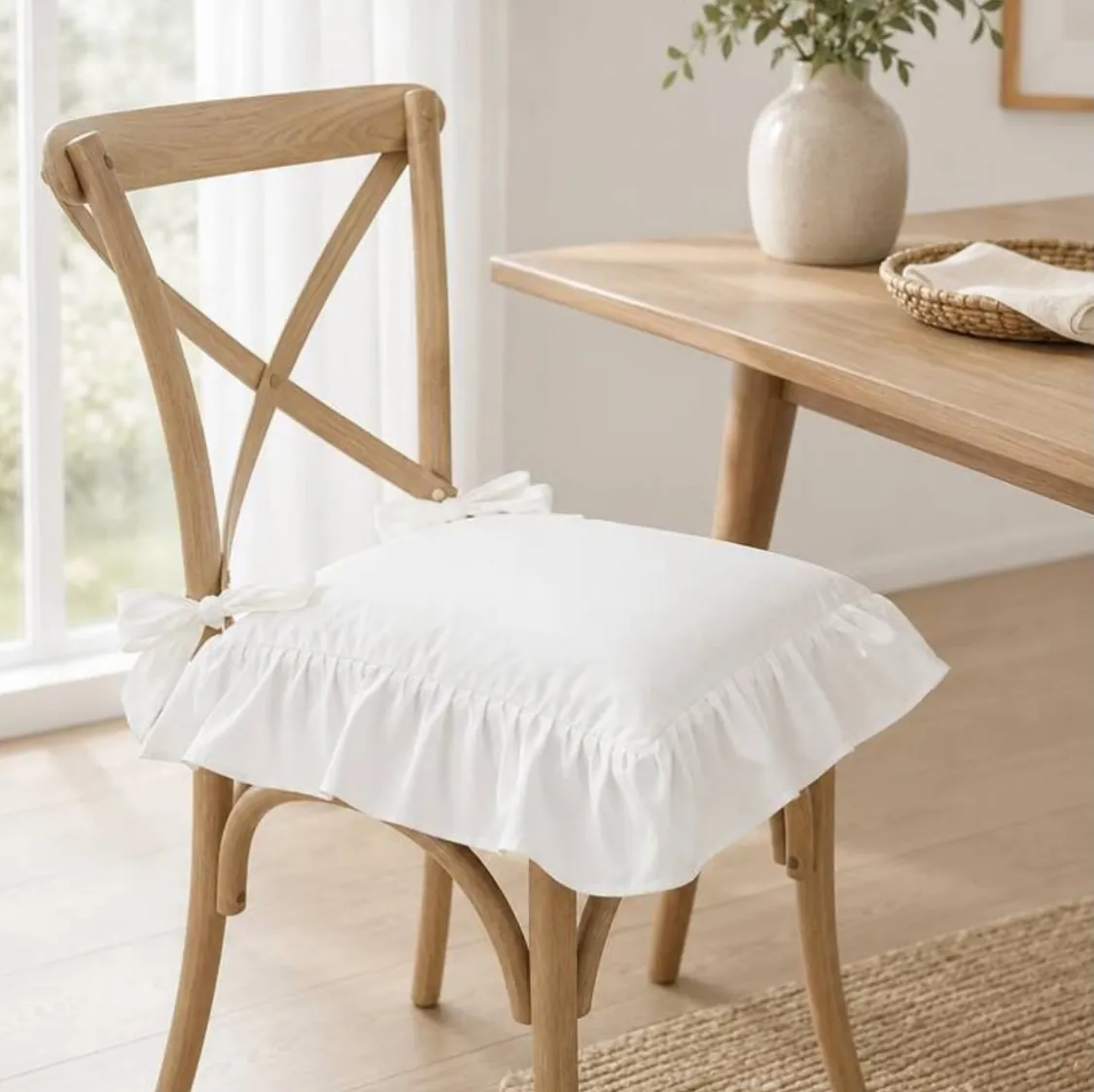White Ruffled Chair Cushion