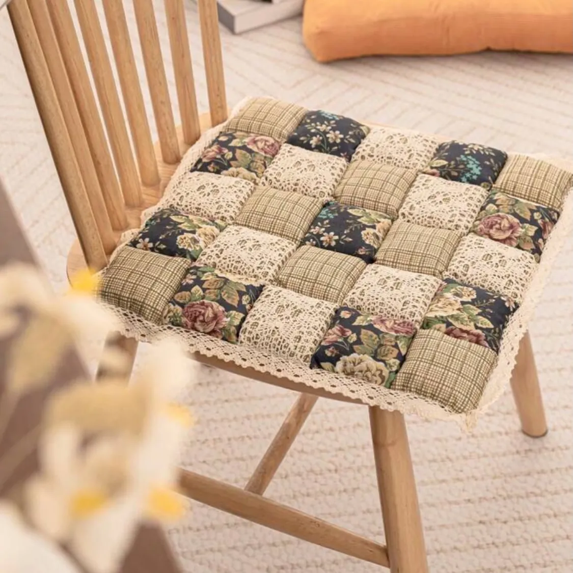 White Ruffled Chair Cushion
