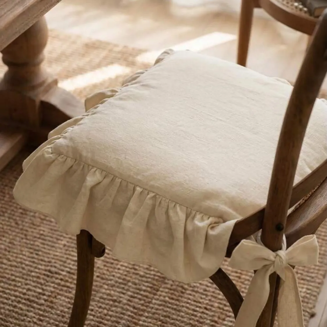 White Ruffled Chair Cushion