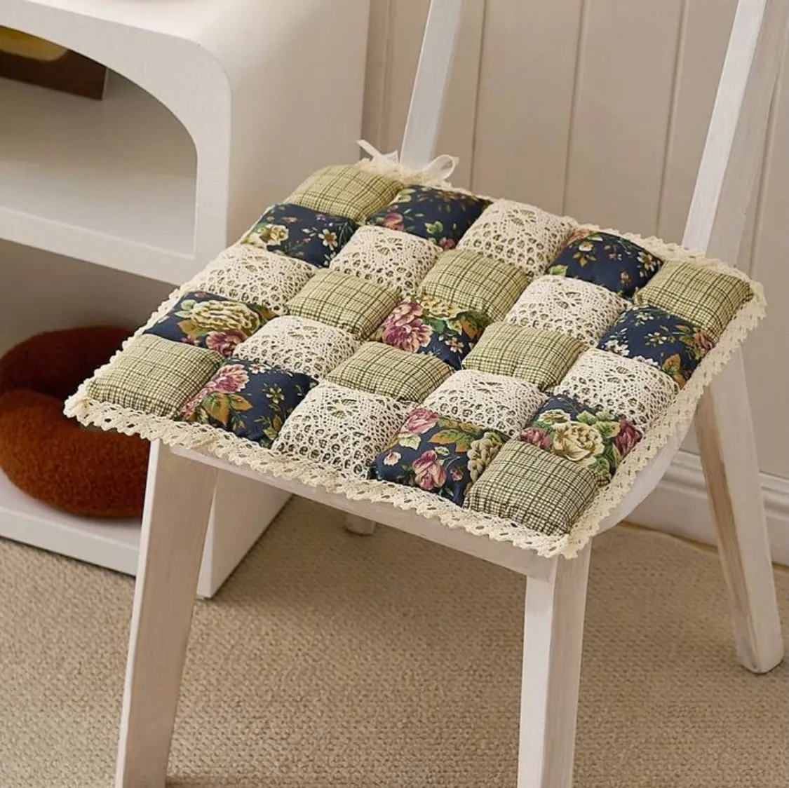 White Ruffled Chair Cushion