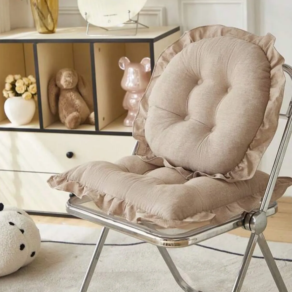 White Ruffled Chair Cushion