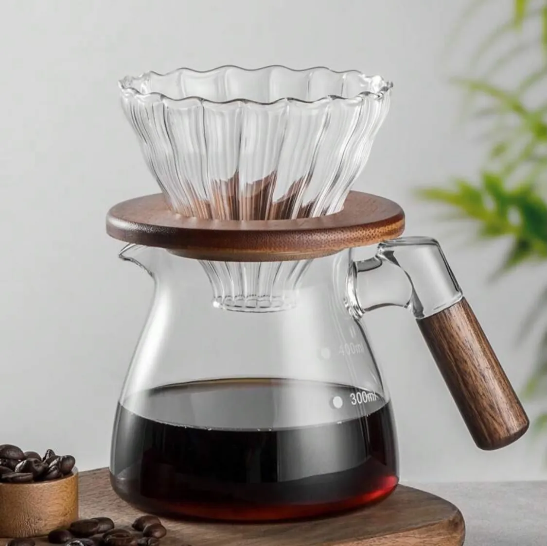 Glass Coffee Carafe with Wooden Handle