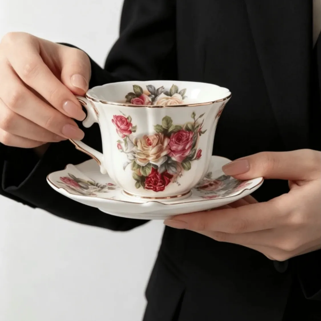 Floral Design Tea Cup and Saucer