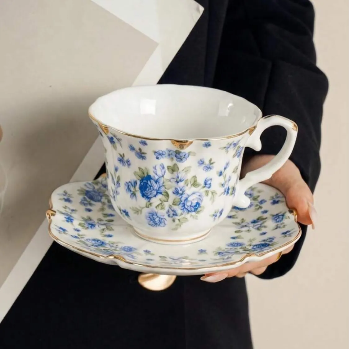 Floral Design Tea Cup and Saucer