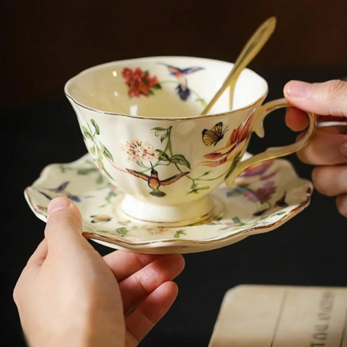 Floral Design Tea Cup and Saucer