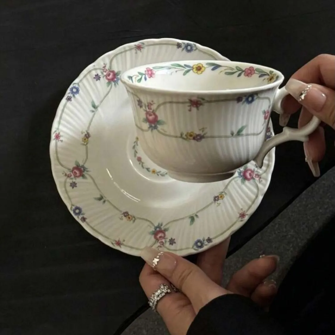 Floral Design Tea Cup and Saucer