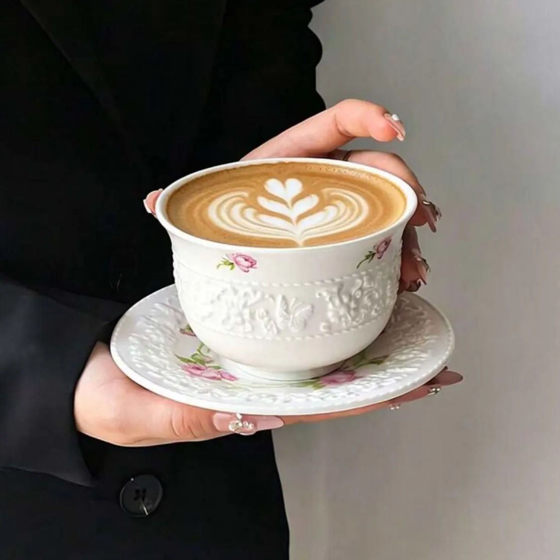 Floral Design Tea Cup and Saucer