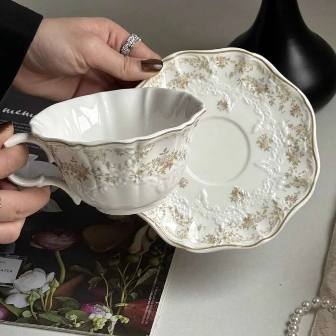 Floral Design Tea Cup and Saucer