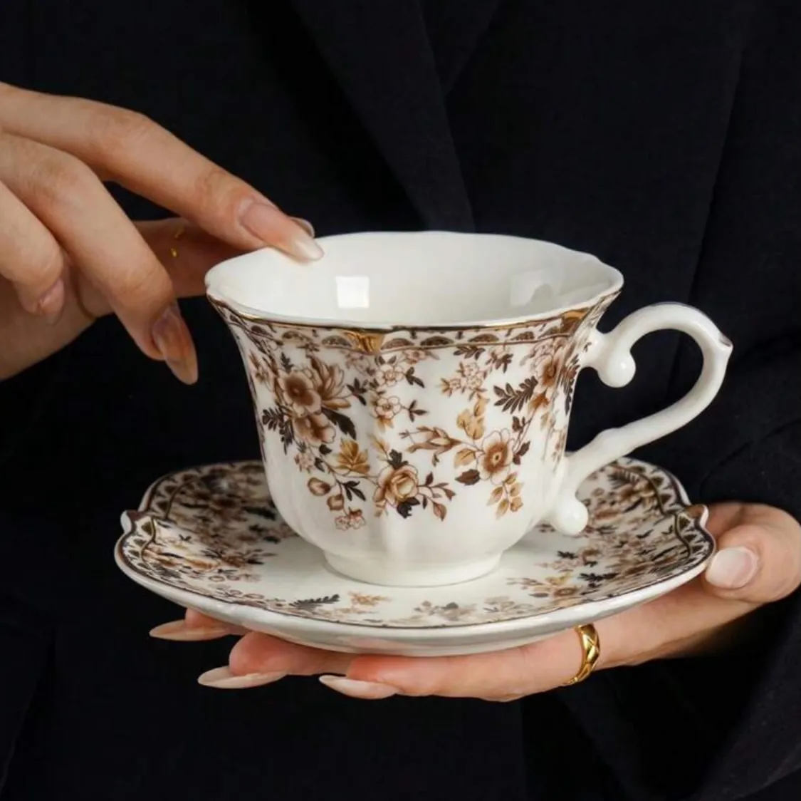 Floral Design Tea Cup and Saucer