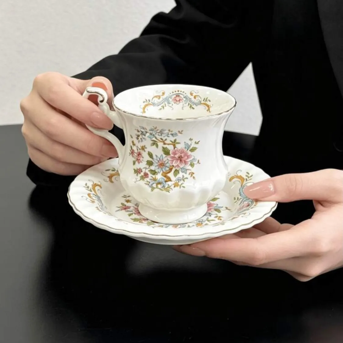 Floral Design Tea Cup and Saucer