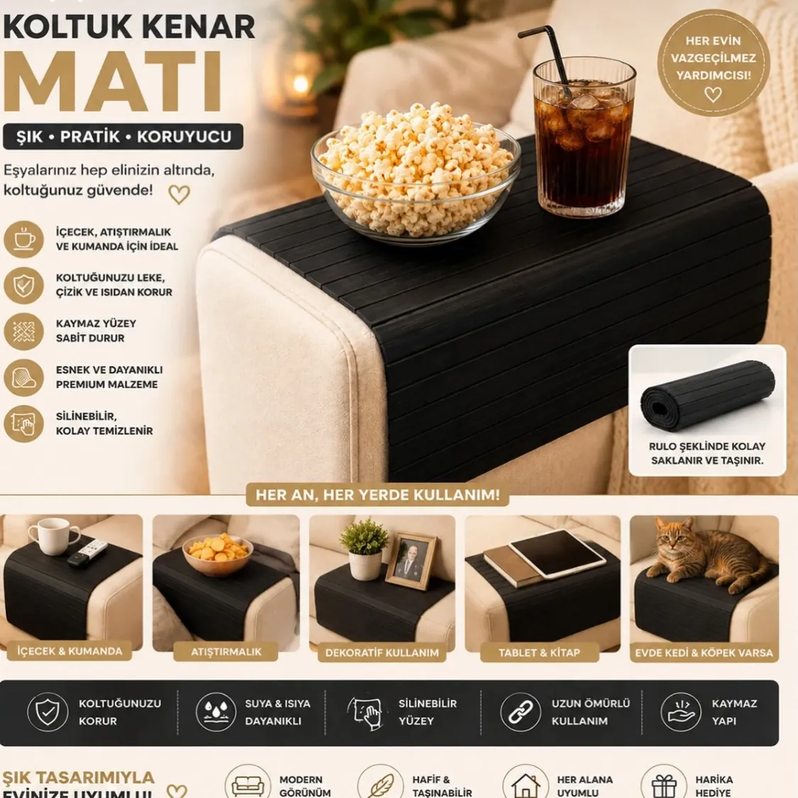 Wooden Sofa Armrest Tray
