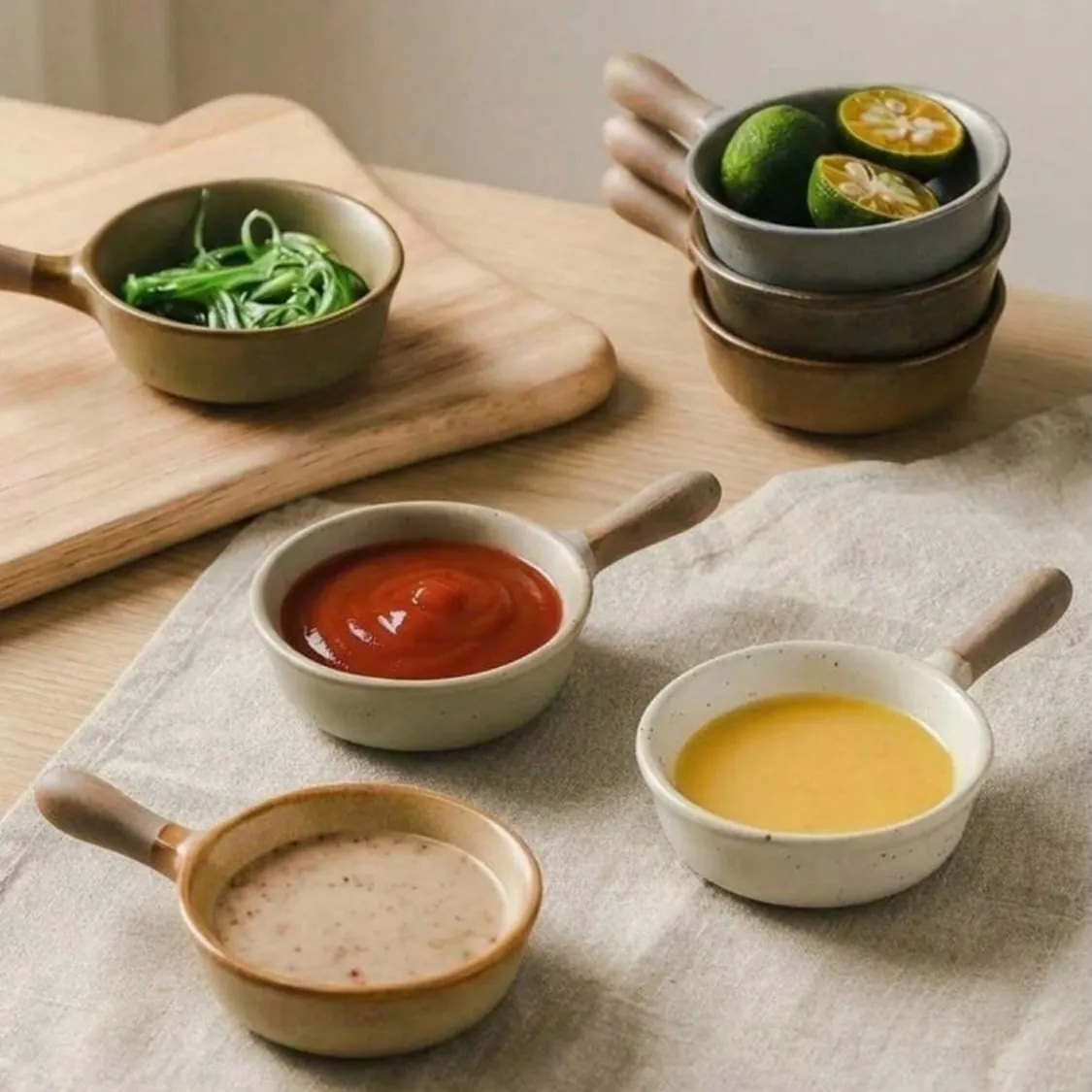 Ceramic Mini Bowls with Bread and Pretzel Handles