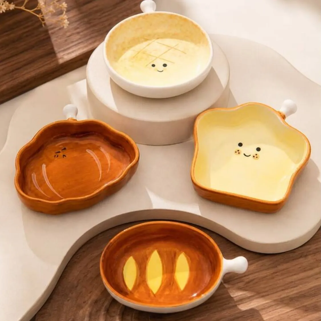 Ceramic Mini Bowls with Bread and Pretzel Handles