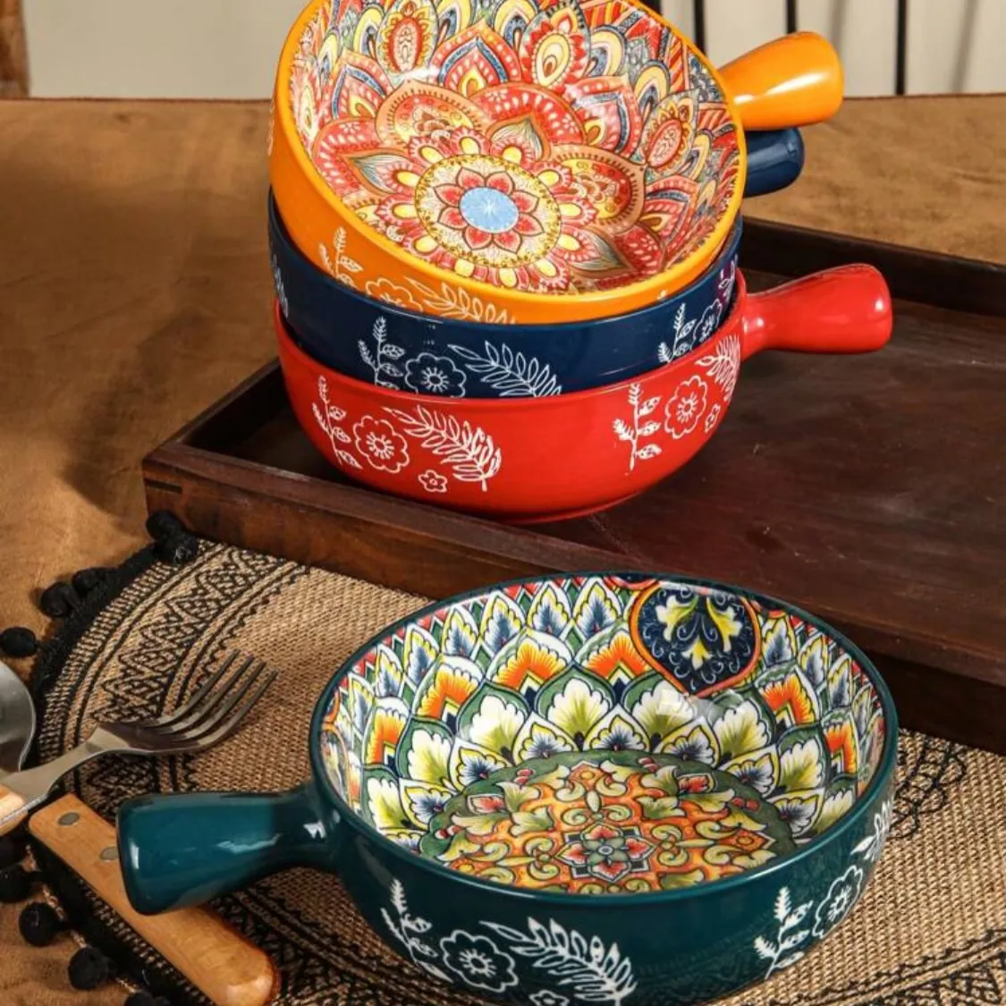 Ceramic Mini Bowls with Bread and Pretzel Handles