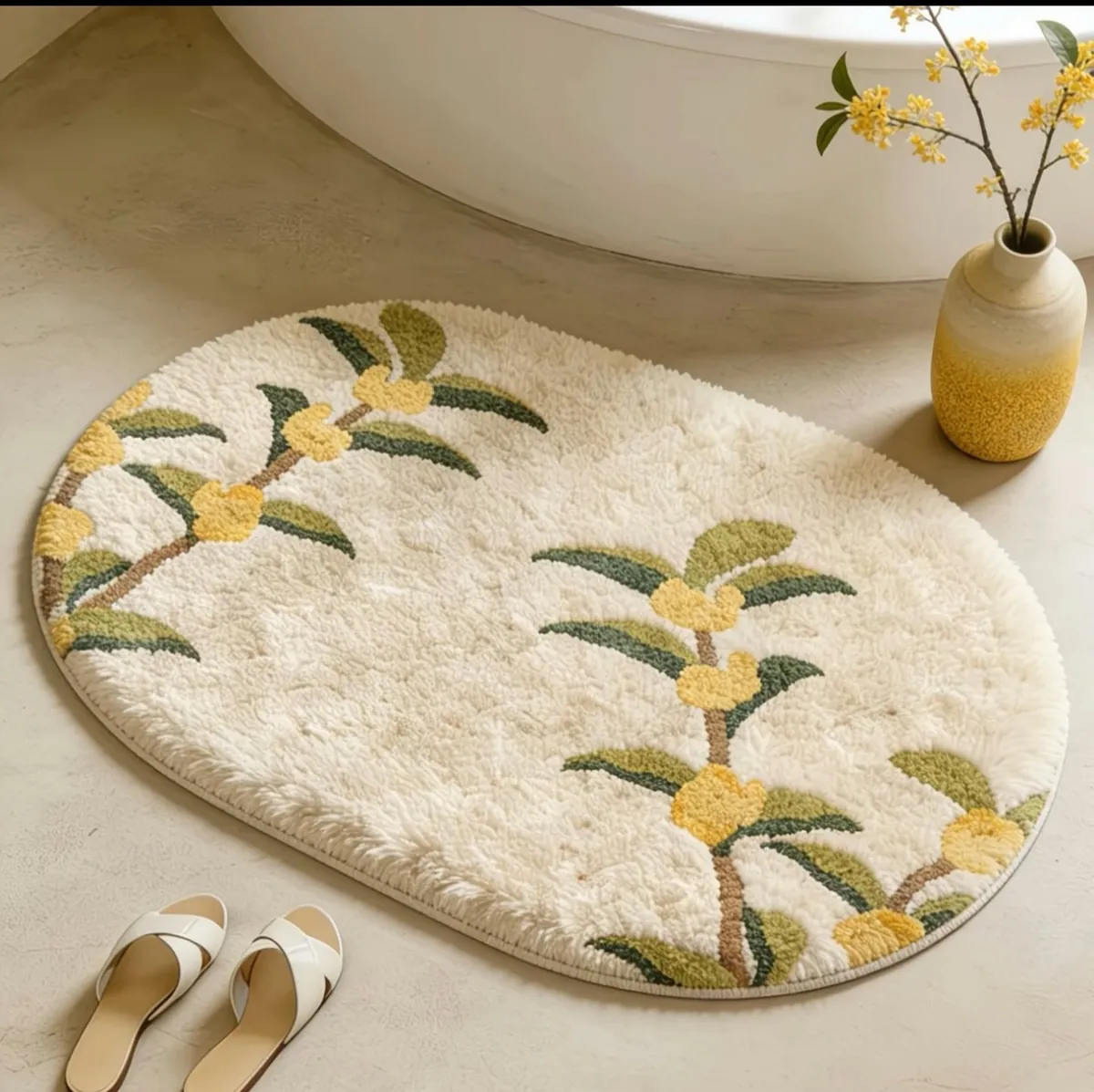 Floral Oval Bath Mat