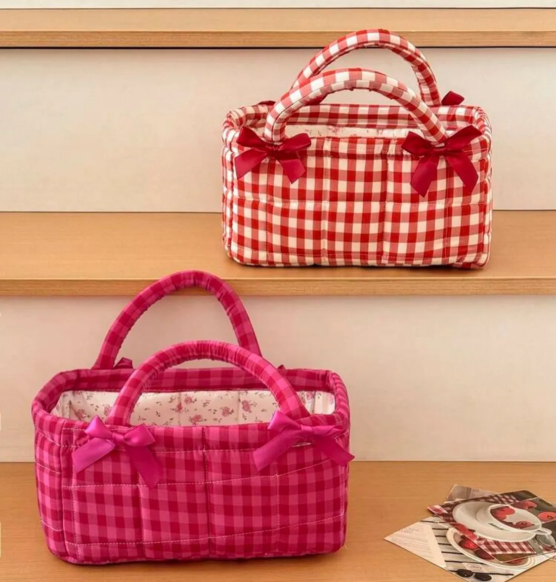 Gingham Pattern Fabric Storage Basket