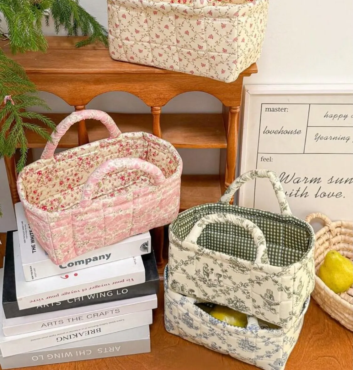 Gingham Pattern Fabric Storage Basket