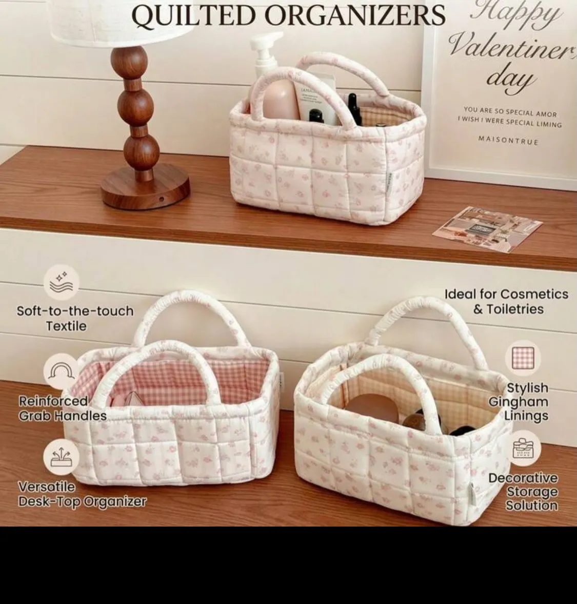 Gingham Pattern Fabric Storage Basket