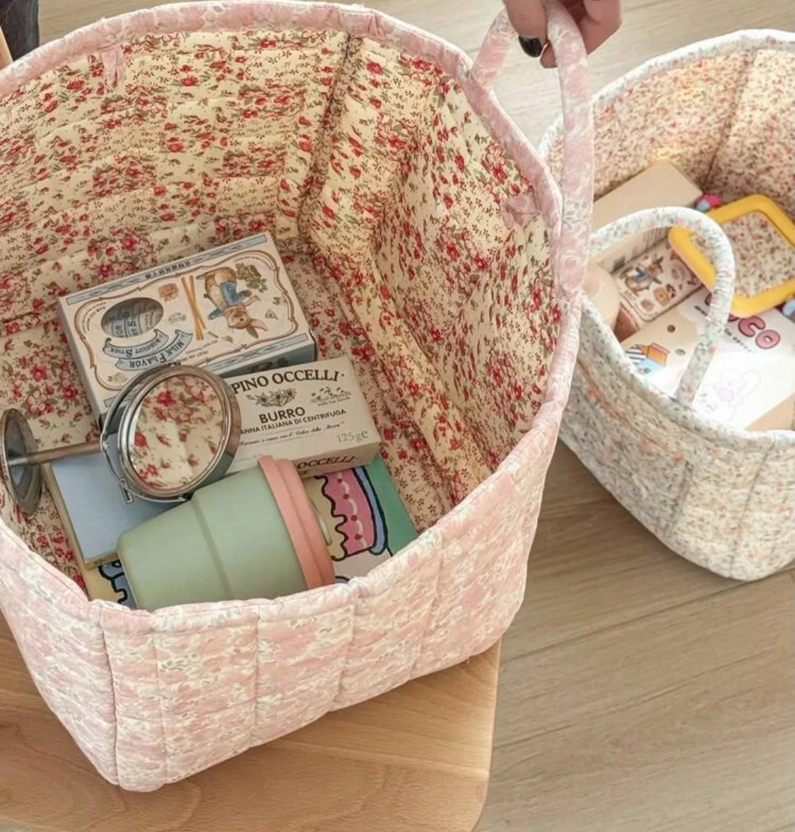 Gingham Pattern Fabric Storage Basket