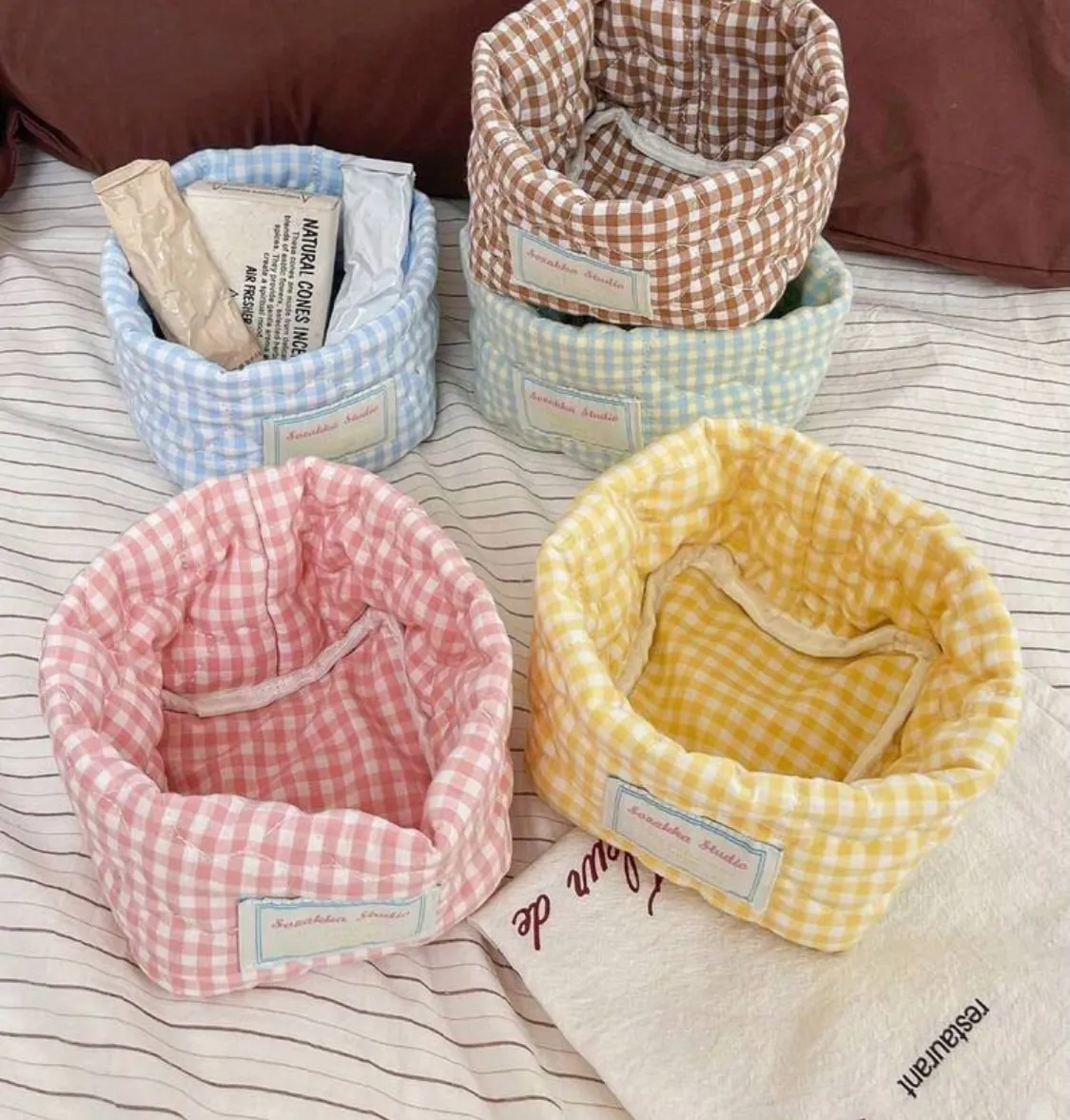 Gingham Pattern Fabric Storage Basket