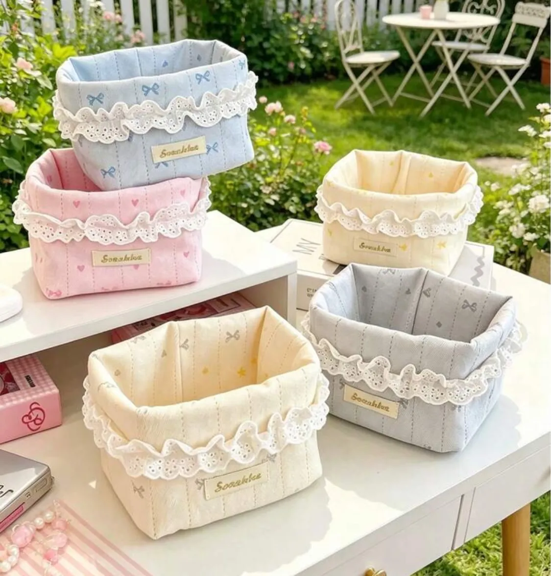 Gingham Pattern Fabric Storage Basket