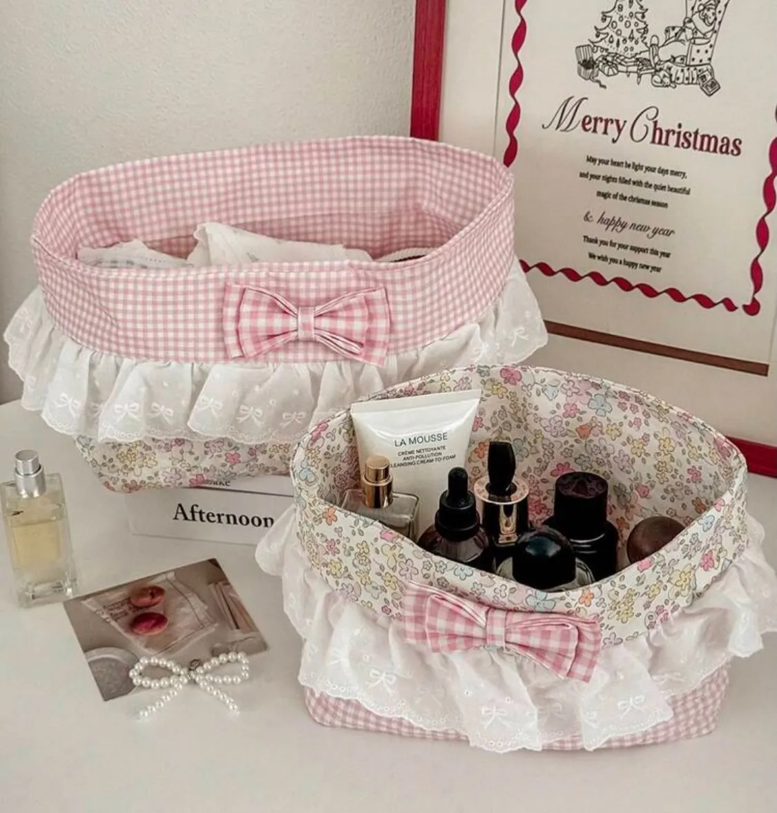Gingham Pattern Fabric Storage Basket