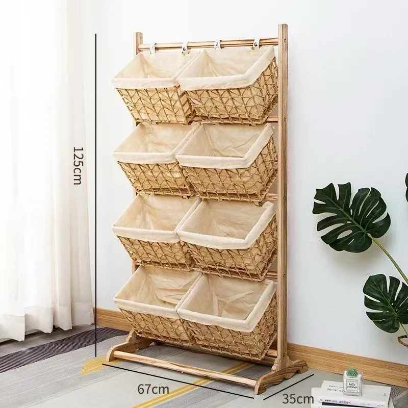 Floral Fabric Storage Baskets with Wooden Stand