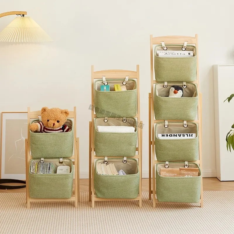 Floral Fabric Storage Baskets with Wooden Stand