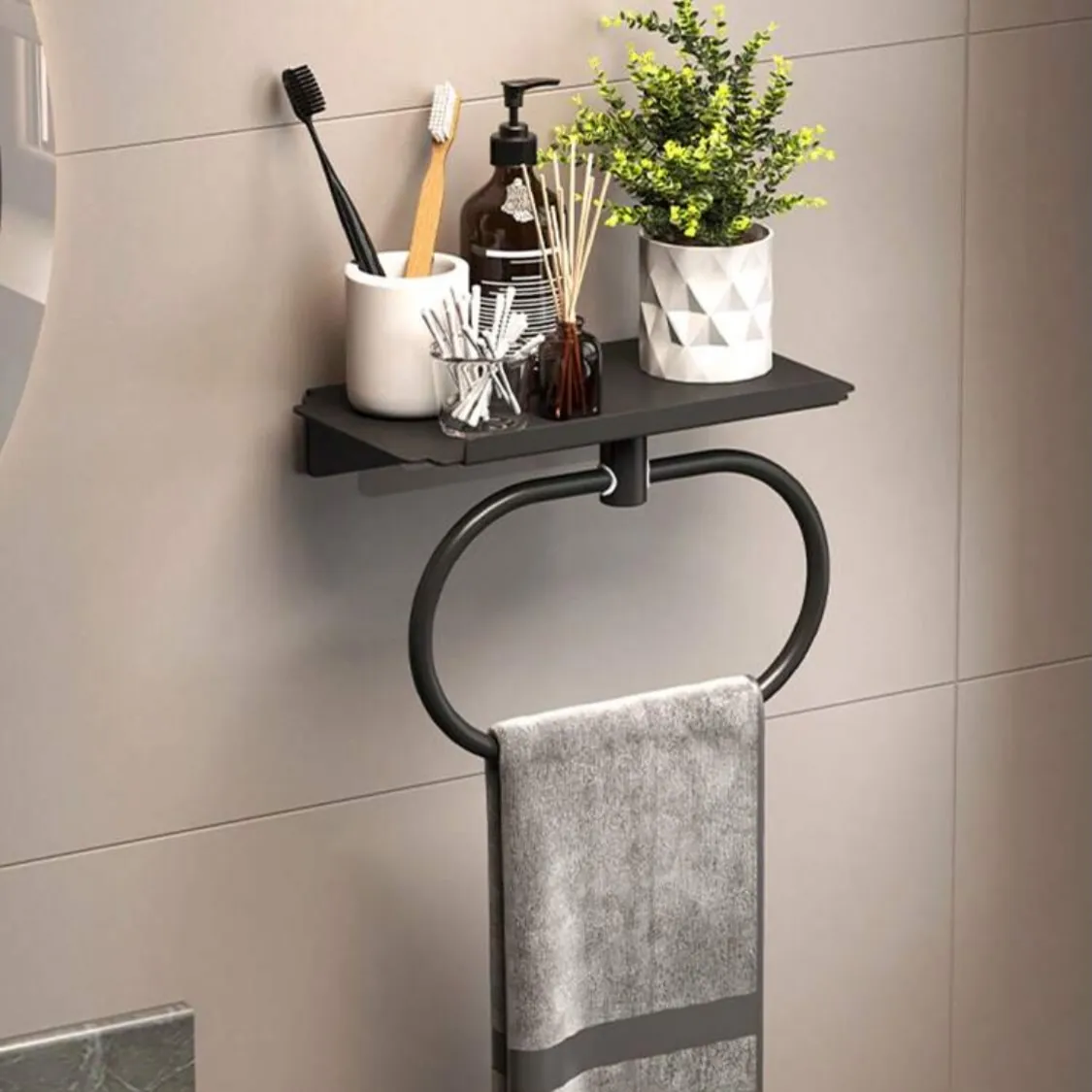 Bathroom Shelf with Towel Ring