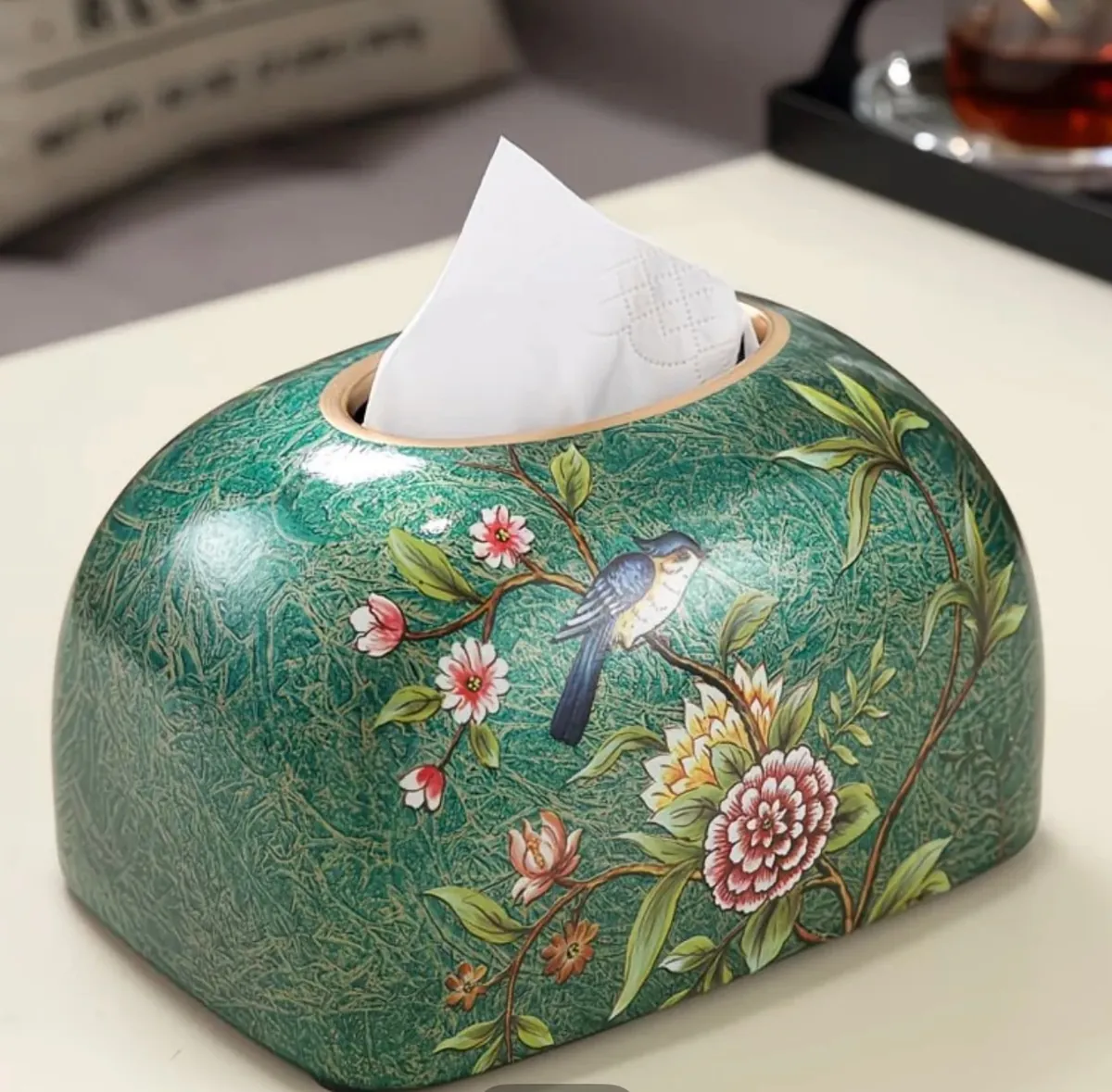 Luxury Lace Tissue Box Cover with Pearl Handle