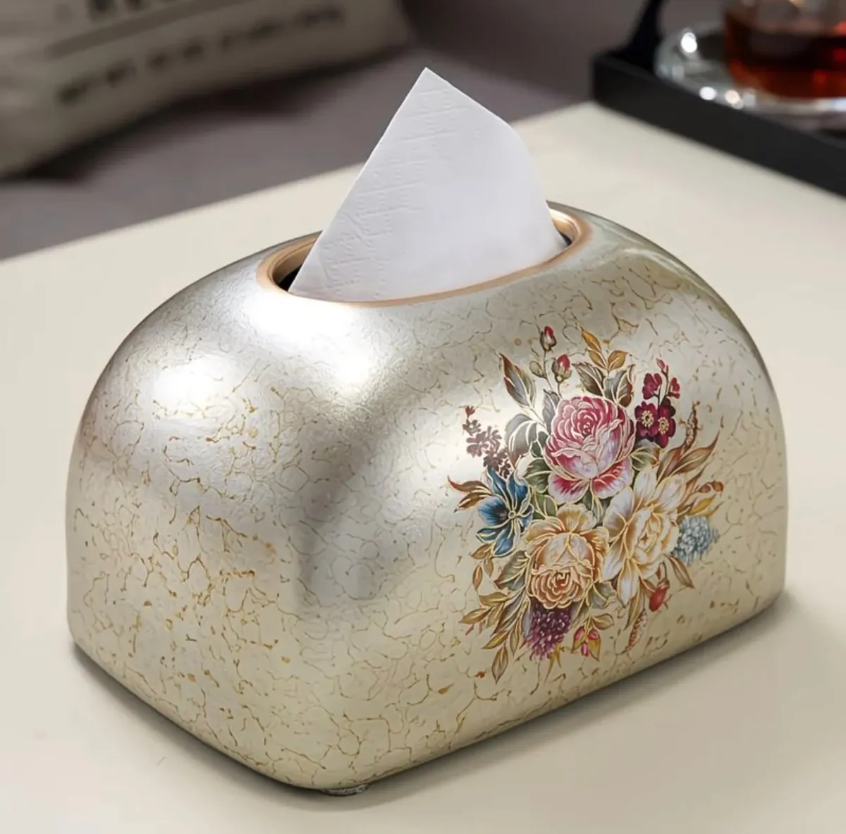 Luxury Lace Tissue Box Cover with Pearl Handle