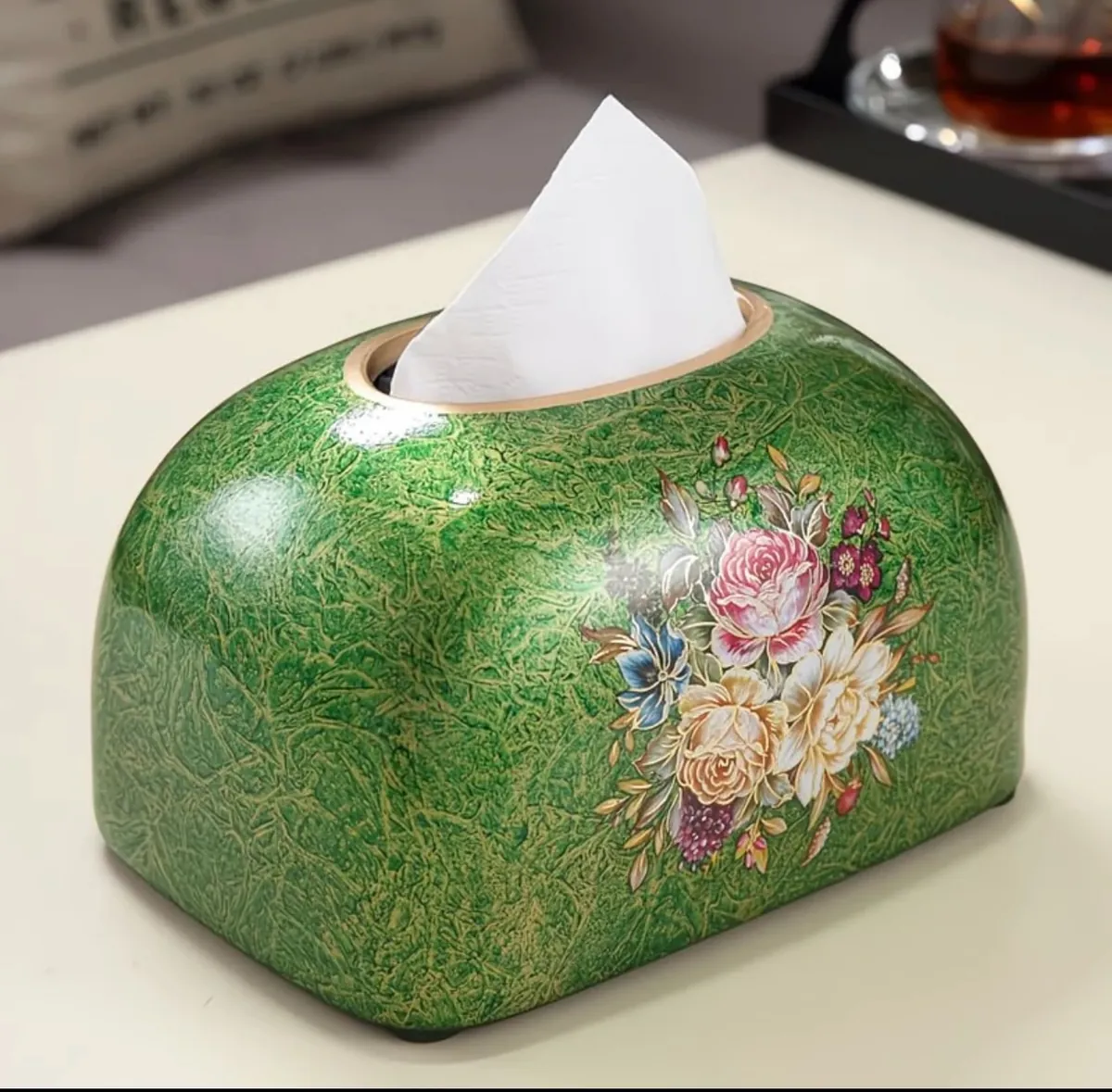 Luxury Lace Tissue Box Cover with Pearl Handle