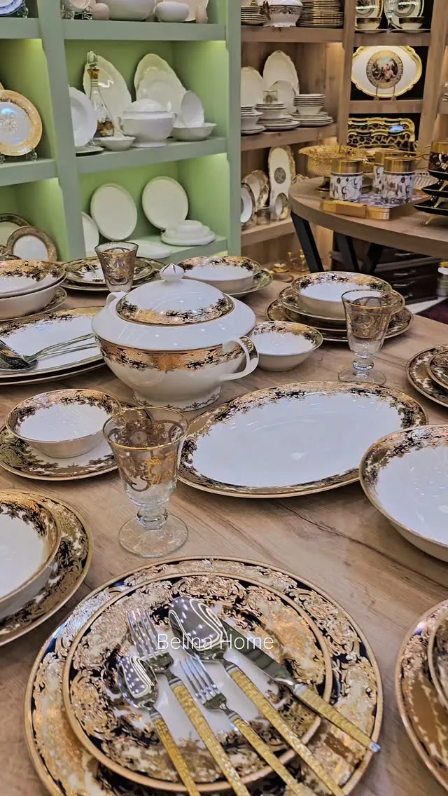 Gold and Black Patterned Dinnerware Set
