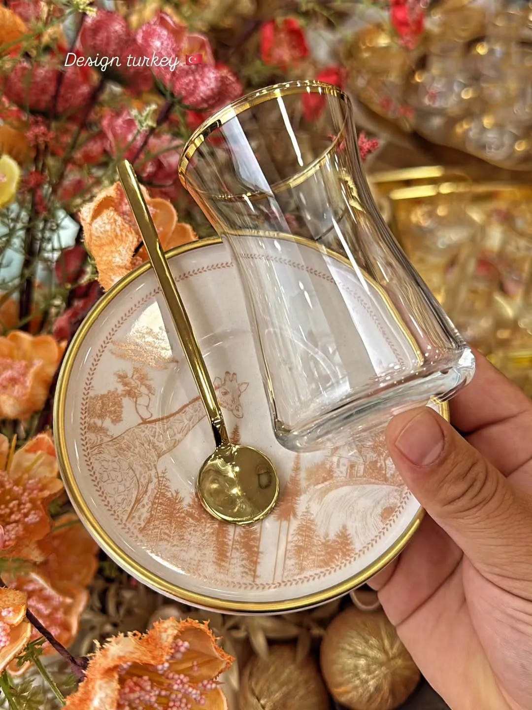 Turkish Design Tea Glass Set with Saucer and Spoon