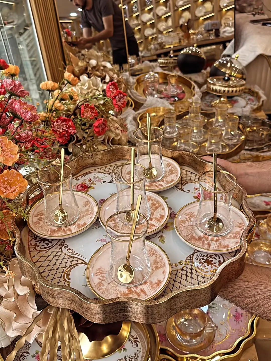 Turkish Design Tea Glass Set with Saucer and Spoon
