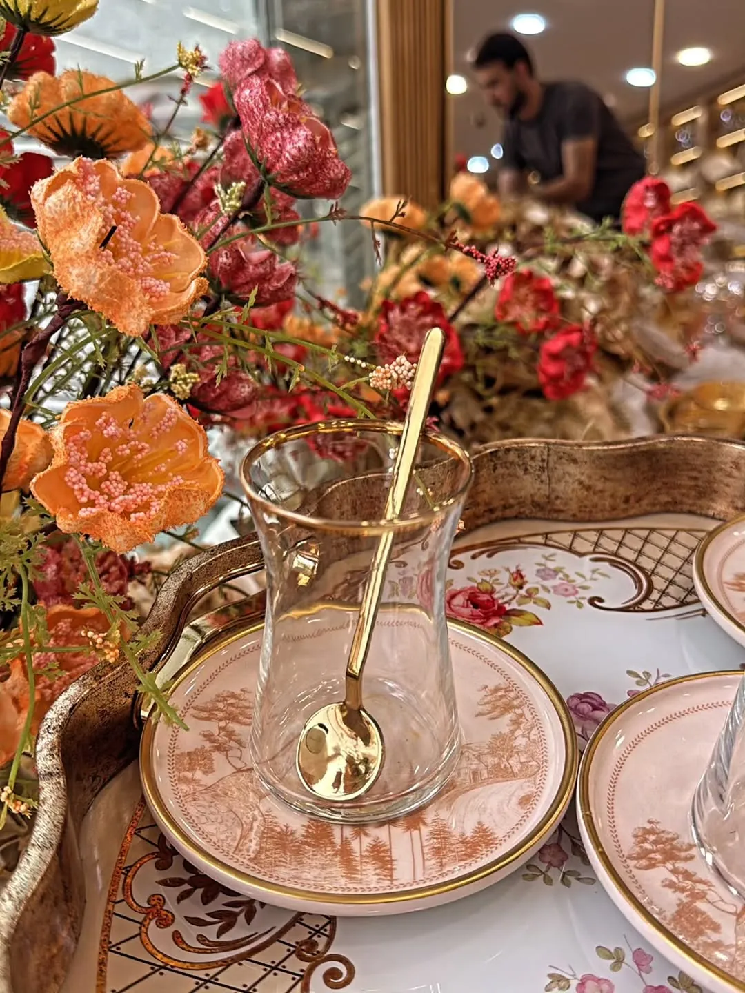 Turkish Design Tea Glass Set with Saucer and Spoon