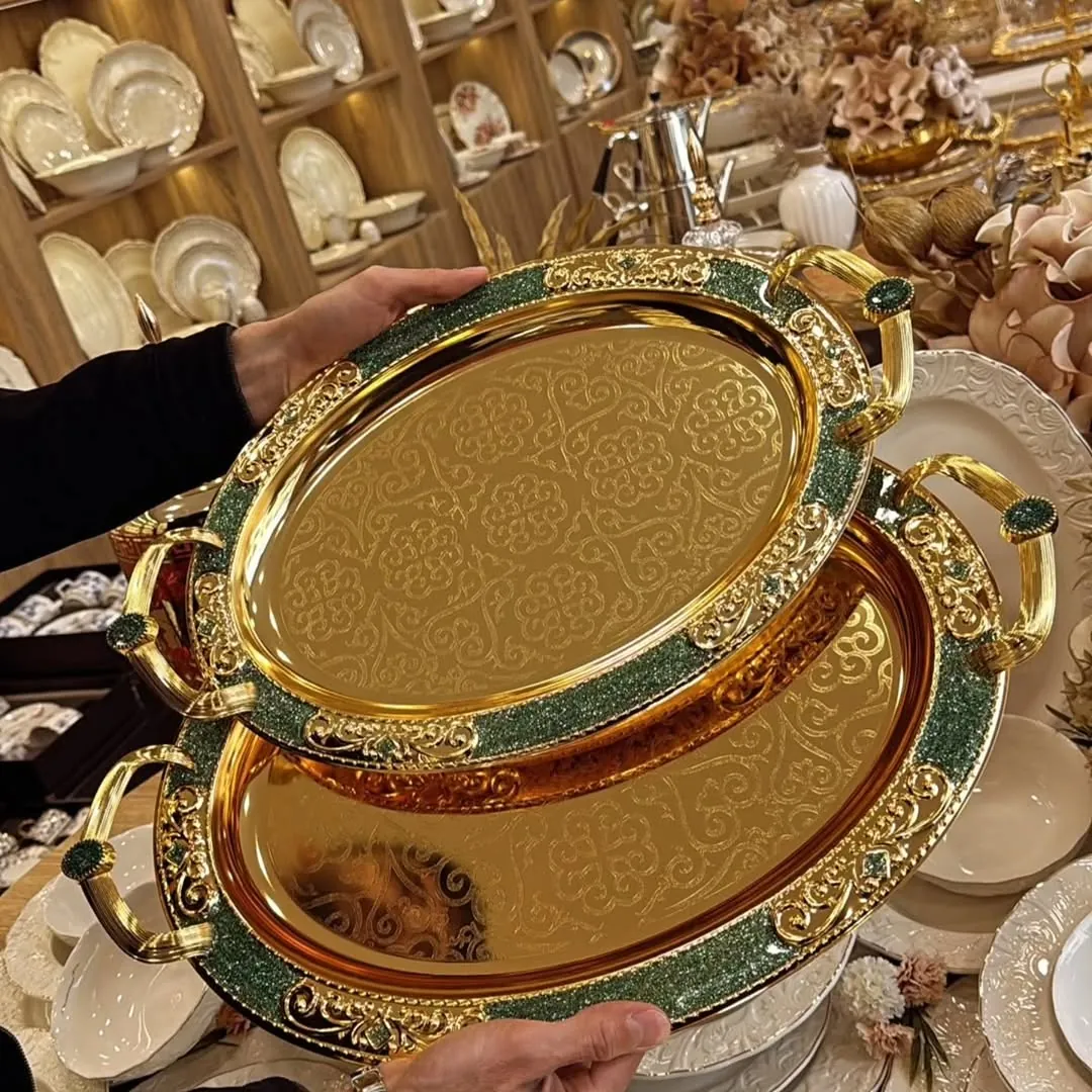 Gold and Blue Ornate Serving Trays