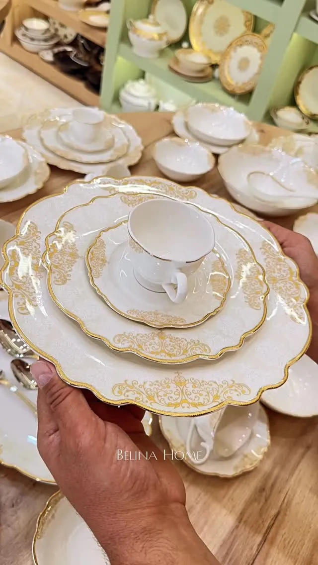 White and Gold Porcelain Dinnerware Set