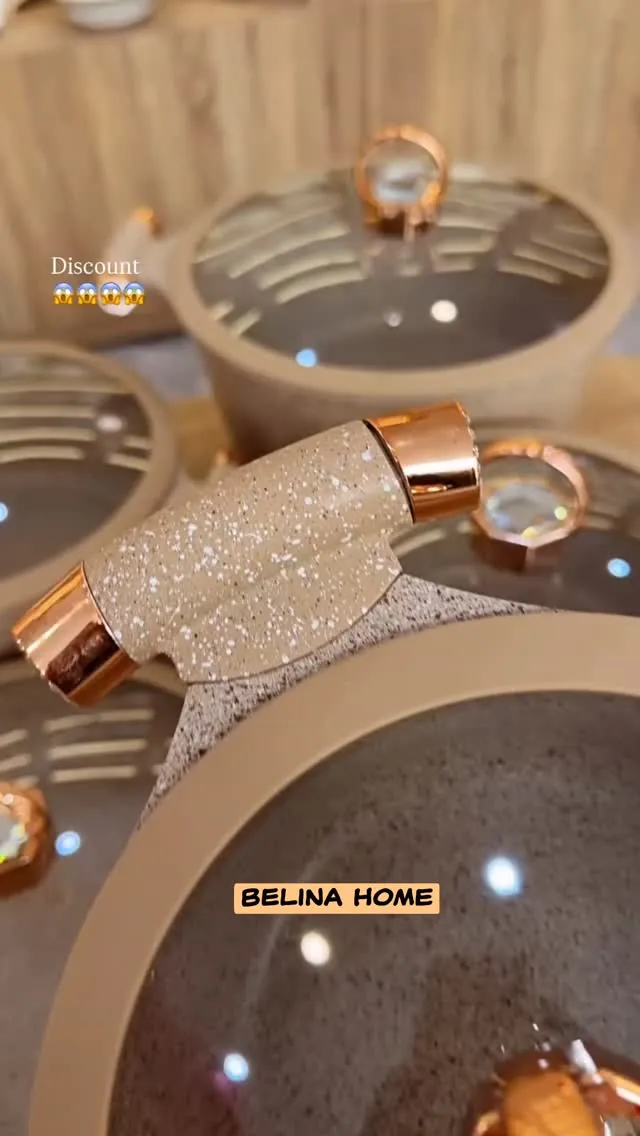 Speckled Granite Cookware Set with Rose Gold Handles