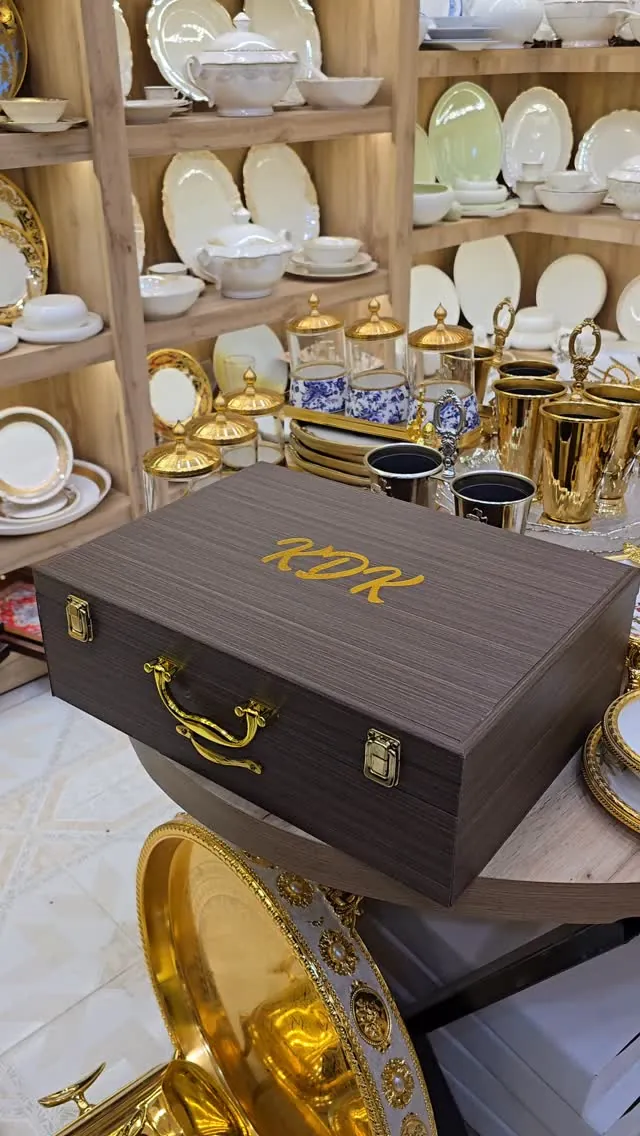 Wooden Box with Gold Handles