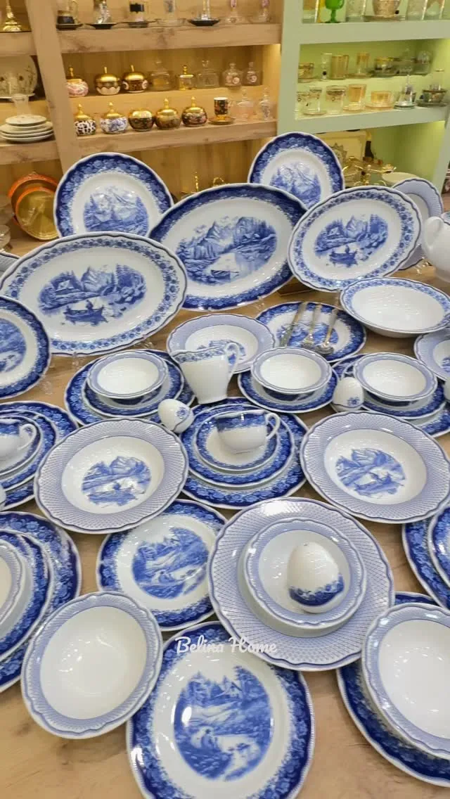 Blue and White Ceramic Dinnerware Set