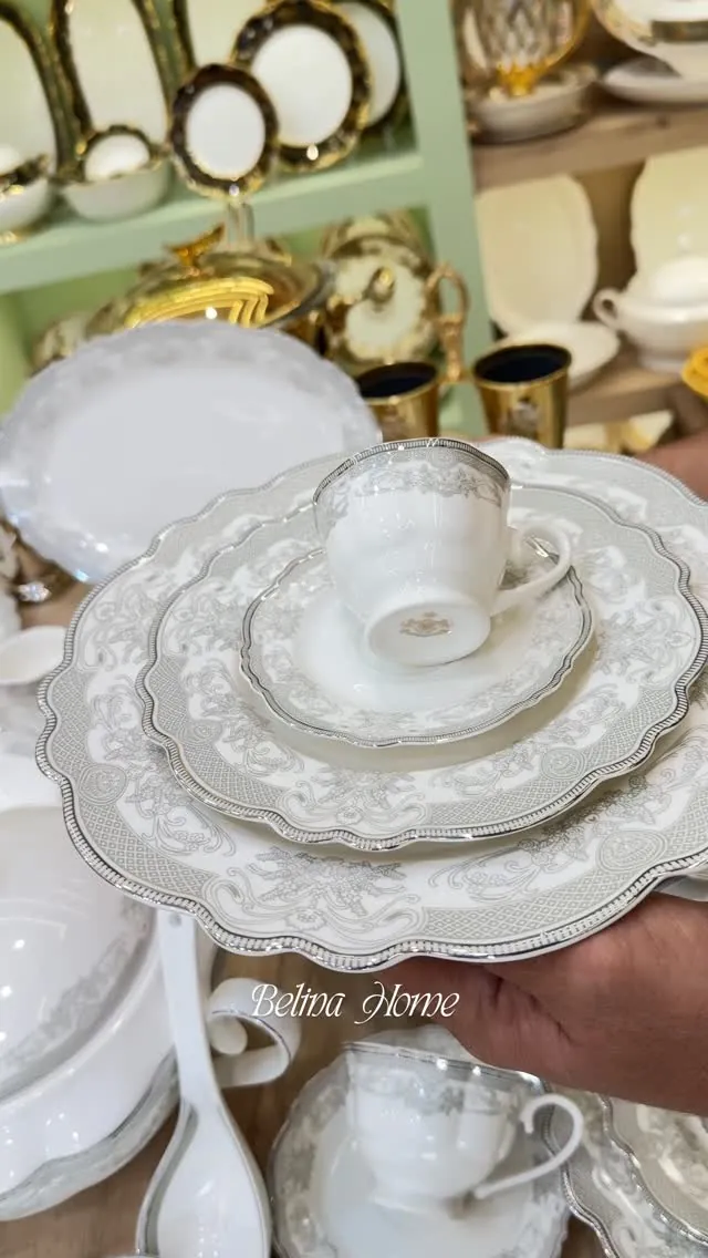Luxury White and Silver Dinnerware Set